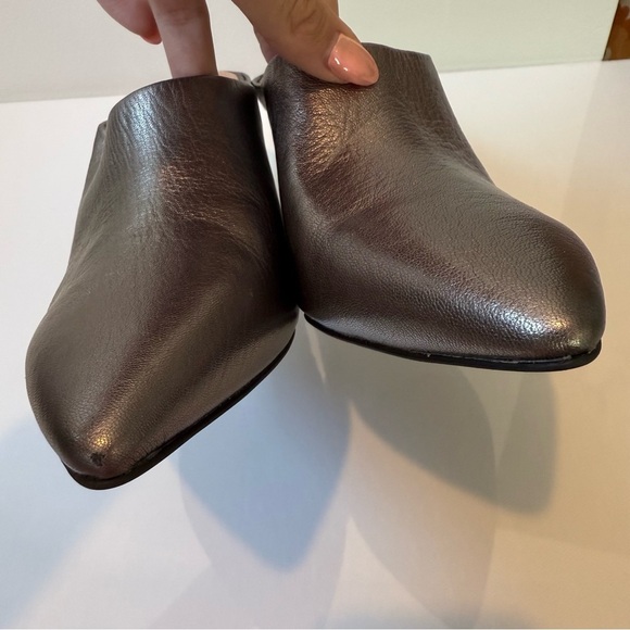 ANTONIO MELANI Leather Pointed Toe Mule Heels Metallic Pewter Size 7.5 - Picture 4 of 12